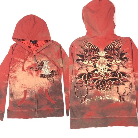 Christian Audigier Sweaters Christian Audigier Red Full Zip Hoodie